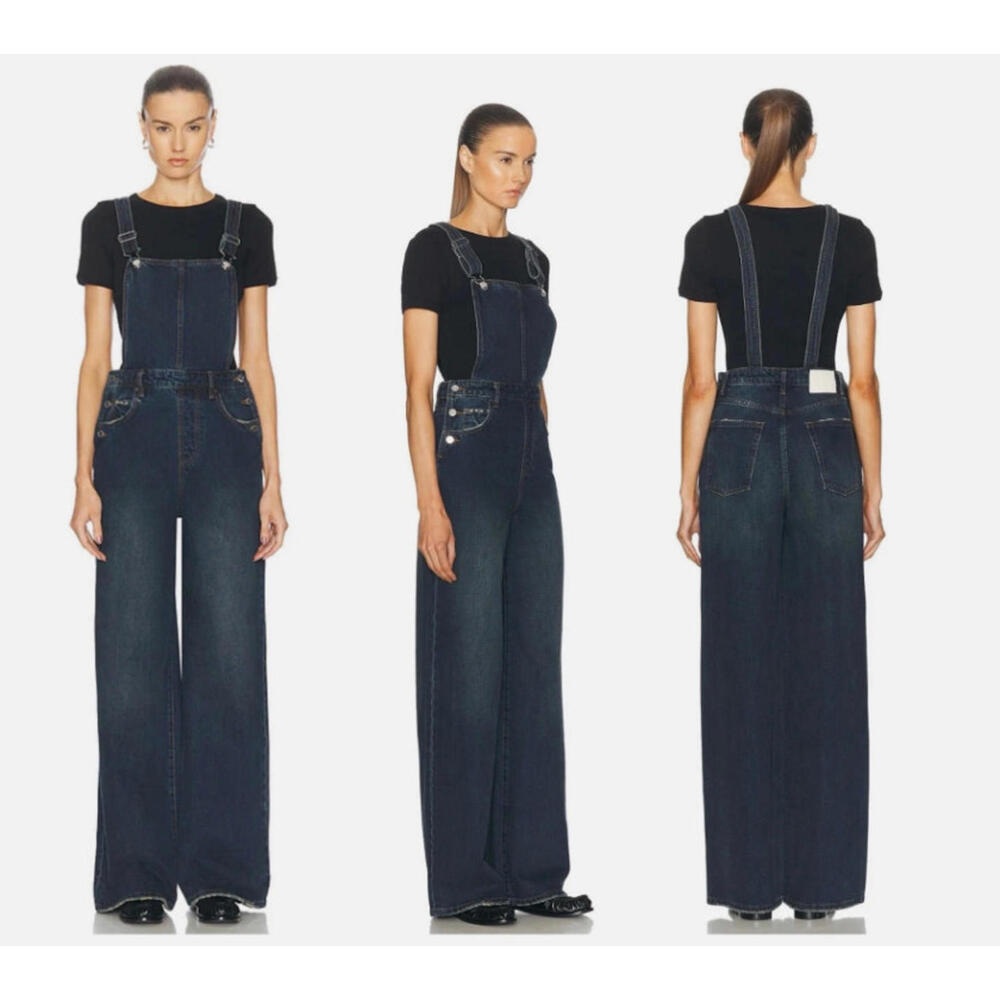 GRLFRND Sadie Wide Leg Dark Goleta Wash Overalls Jean Denim Size 25 NWT $325msrp